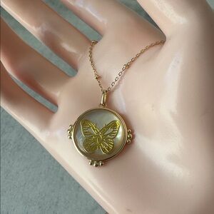 Isabella M Goldplated 925 Sterling Silver Dot Necklace w Butterfly Round Pendant